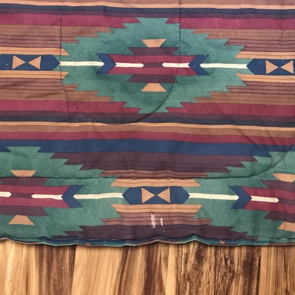 Vintage 80s Southwestern Aztec Art Deco Reversible Bed Spread Full Size 84x84 - Picture 11 of 11